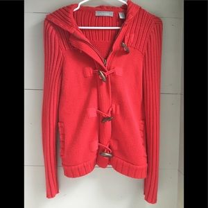 Red toggle sweater
